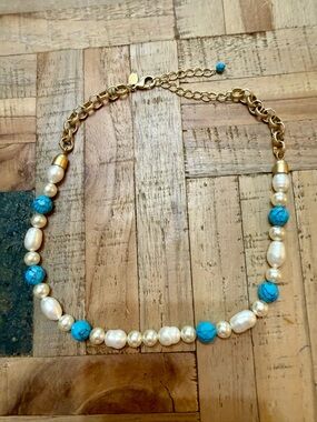Vintage Kiam Family for Lia Sophia Pearl & Turquoise Statement Necklace